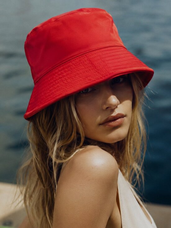 Zara Red Rubberized Bucket Hat Sz M NWT main image 5